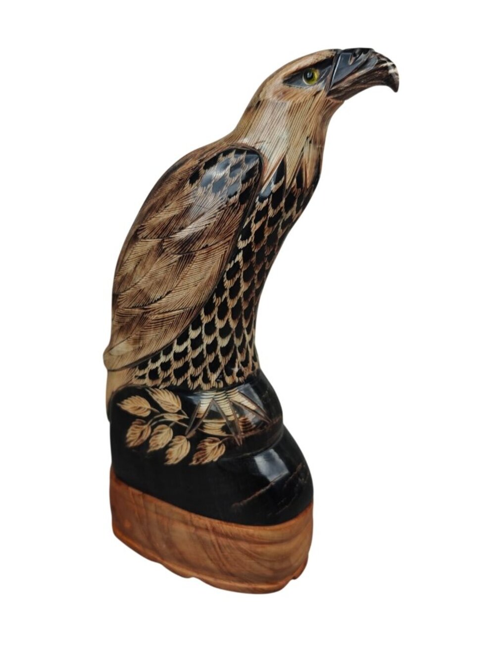 Vintage Hand-Carved Wooden Eagle  Statue 8.5" Tall Detailed Feather Texture